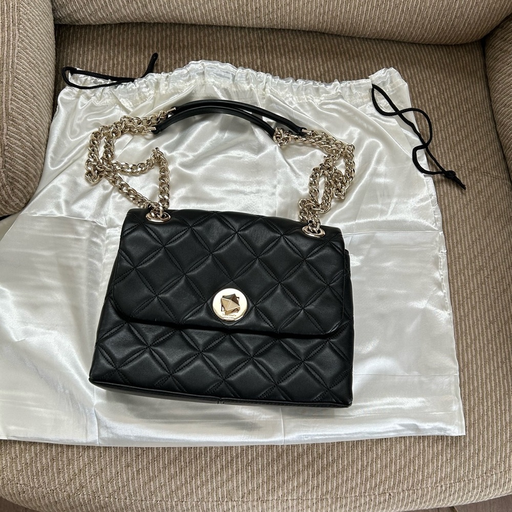 Kate Spade EUC Elegant Black Quilted Chain Shoulder Bag AND dust cover - Picture 10 of 10